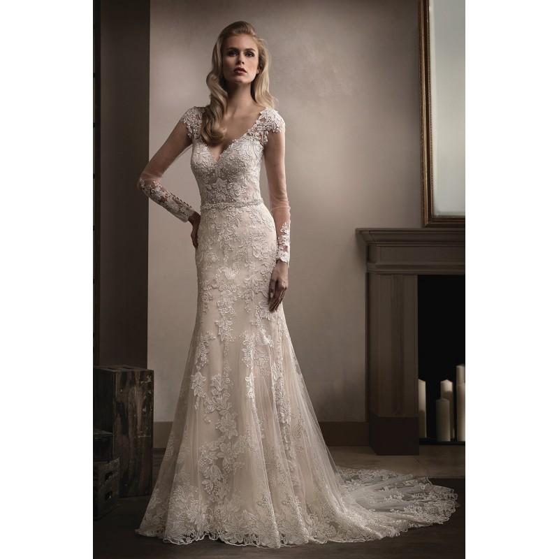 Mariage - Style T192002 by Jasmine Couture - Ivory Lace Illusion back Floor V-Neck Fit and Flare Full Length Wedding Dresses - Bridesmaid Dress Online Shop