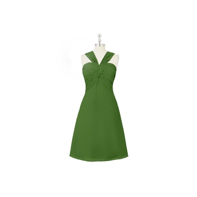 زفاف - Moss Azazie Mariana - Knee Length Bow/Tie Back V Neck Chiffon Dress - Simple Bridesmaid Dresses & Easy Wedding Dresses