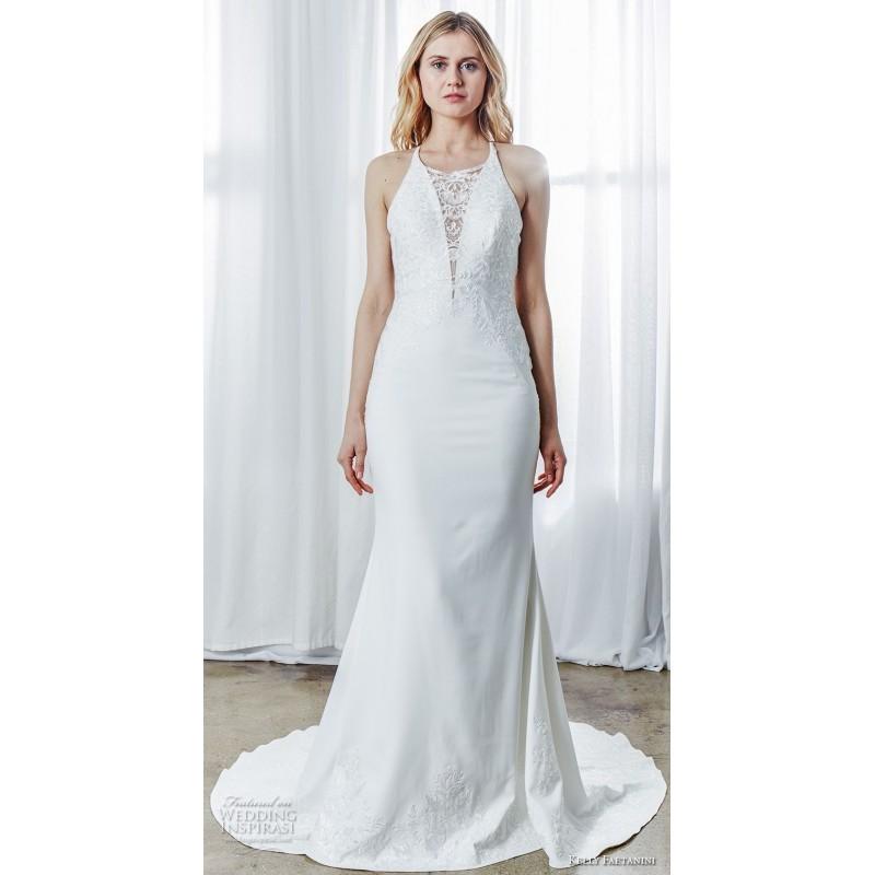 Wedding - Kelly Faetanini Spring/Summer 2019 Court Train Halter Fit & Flare Elegant Sleeveless Ivory Lace Appliques Dress For Bride - Rich Your Wedding Day