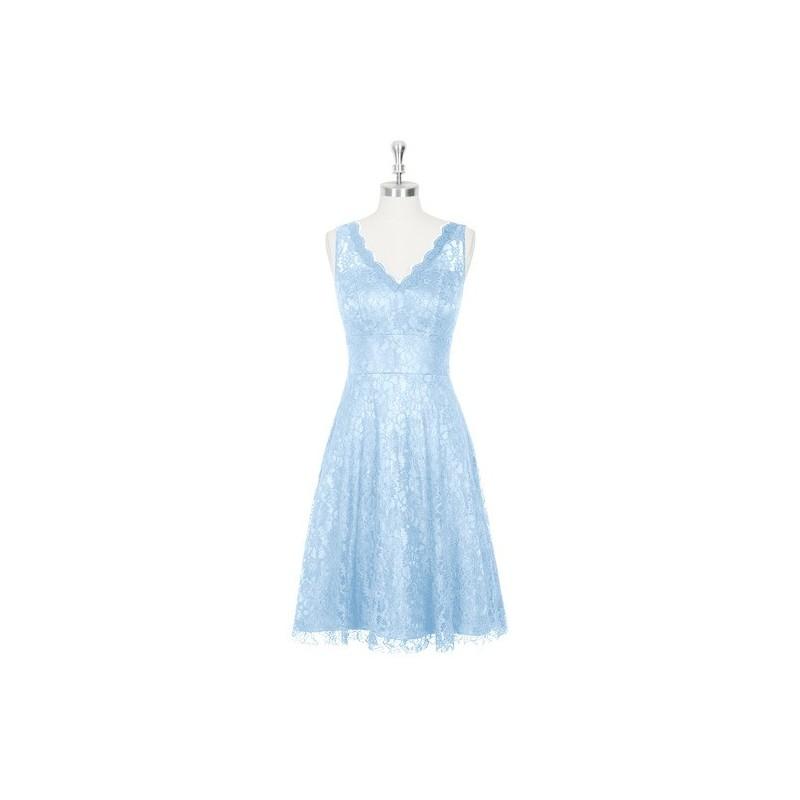 Hochzeit - Sky_blue Azazie Alma - Knee Length Lace Illusion V Neck Dress - Charming Bridesmaids Store