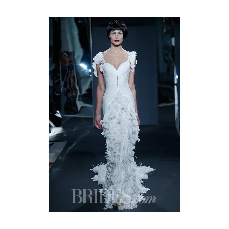 زفاف - Mark Zunino for Kleinfeld - 2014 - Style 81 Chiffon Sheath Wedding Dress with Ruched Bodice and Floral Skirt - Stunning Cheap Wedding Dresses