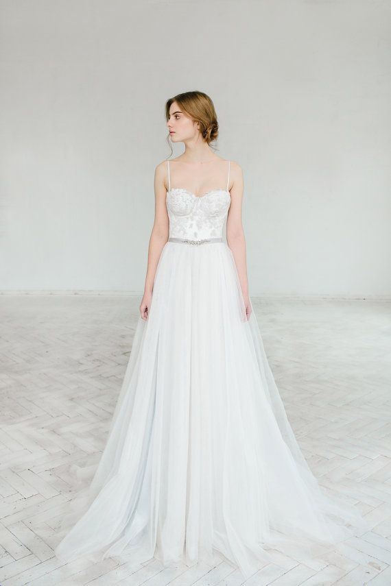زفاف - Ivory And Gray A Line Wedding Dress // Ivy / Tulle Wedding Gown, Lace Bridal Gown, Sweetheart Corset Wedding Dress, Classic Wedding Gown