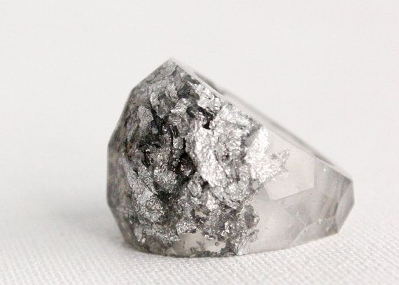 Mariage - Eco Resin Multifaceted Translucent Grey Ring With Metallic Silver Flakes ($30.00) - Svpply 