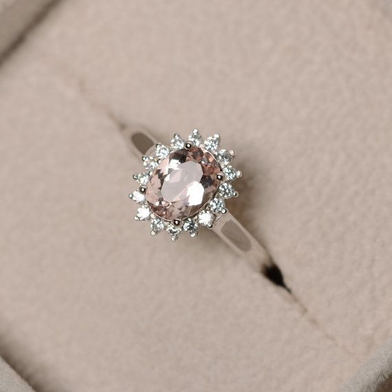 زفاف - Natural Morganite Ring, Pink Gemstone, Sterling Silver, Engagement Ring, Promise Ring For Her