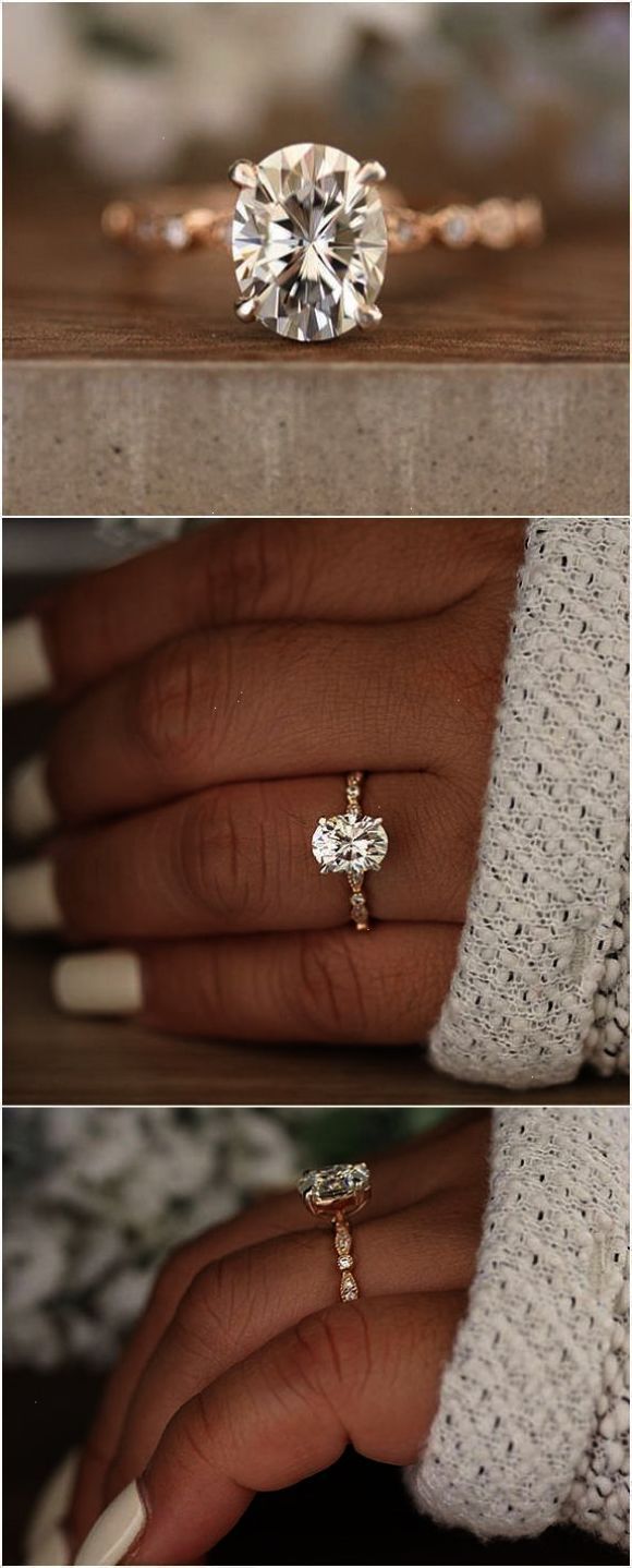 زفاف - 2.00cts Moissanite Oval Forever Classic Engagement Ring Oval 9x7mm Moissanite And Diamond Solitaire Wedding Ring Rose Gold Moissanite Ring #… 