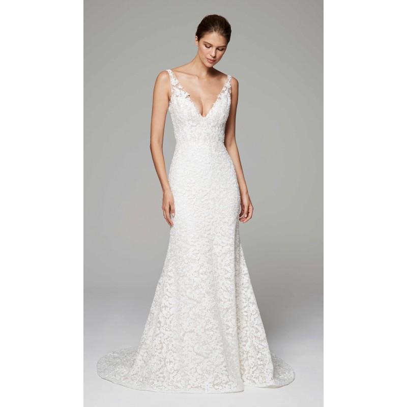 Hochzeit - Anne Barge Fall/Winter 2018 AUBREY  Court Train Fit & Flare Elegant Ivory V-Neck Open V Back Lace Appliques Wedding Gown - Rich Your Wedding Day