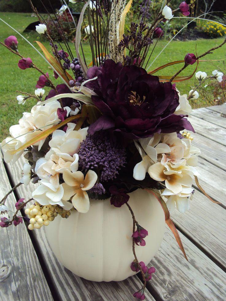 Свадьба - Large Elegant Purple Floral White Pumpkin By KreativelyKrafted 