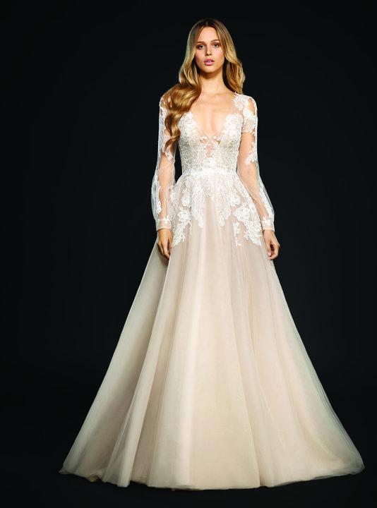 زفاف - Style 6707 Winnie / Chardonnay Tulle Bridal Ball Gown, Draped V-neck Bodice And Dream Catcher Sleeve With Ivory… 