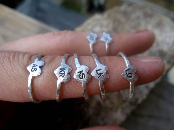 زفاف - 6 Bridesmaid Gift Rings - Personalized Initials
