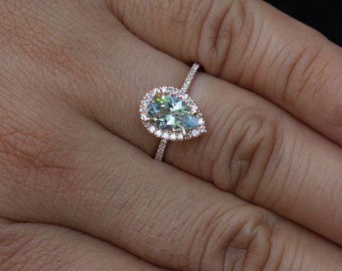 زفاف - 14k Rose Gold 9x6mm Aquamarine Pear And Diamonds Wedding Or Engagement Ring (Choose Color And Size Options At Checkout) 