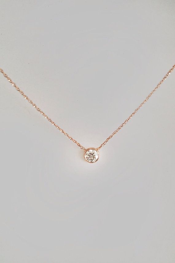 زفاف - 14k Gold Solitaire Diamond Necklace, .30 Carat