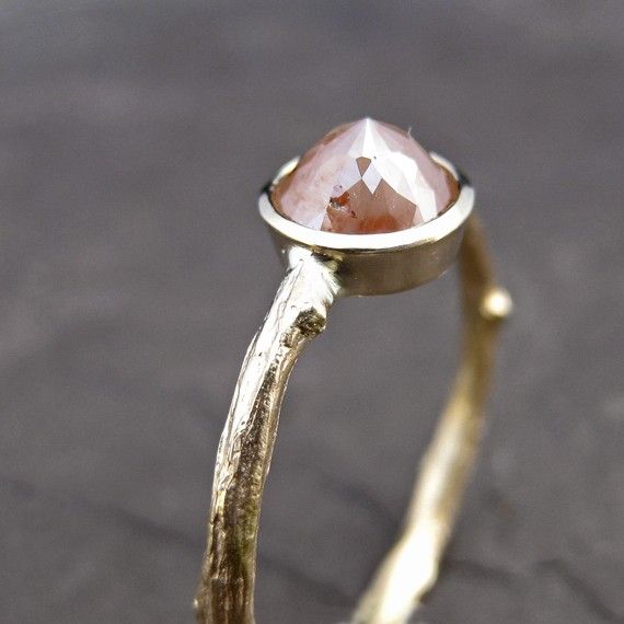 Wedding - Peach Diamond Twig Ring In Yellow Gold