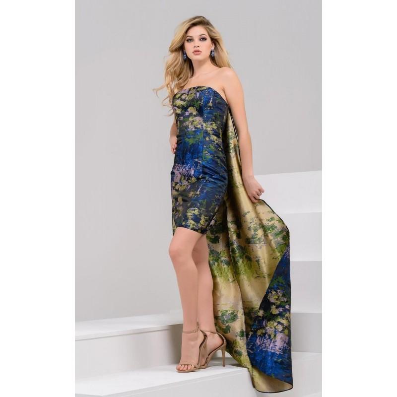 Hochzeit - Jovani - 50972 Strapless Floral Short Dress with Cape - Designer Party Dress & Formal Gown