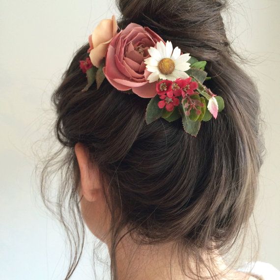 زفاف - Rustic Wedding Comb- Blush Flower Comb- Floral Headpiece- Blush Bridesmaid Gift- Fern, Eucalyptus And Rose Comb- Boho Wedding Hair Comb