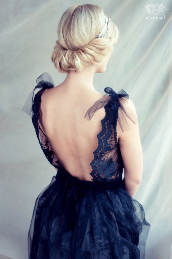 Wedding - Black Lace Evening Dress, Open Back Dress, LAST SAMPLE