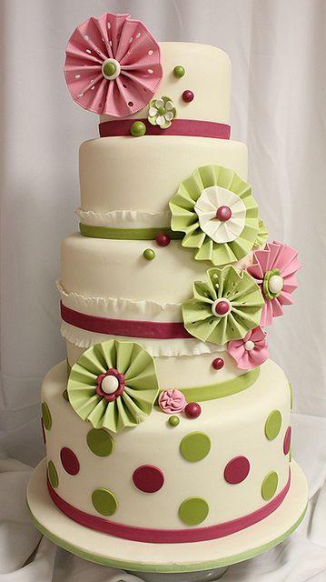 Mariage - Pink And Green Paper Flower And Dots