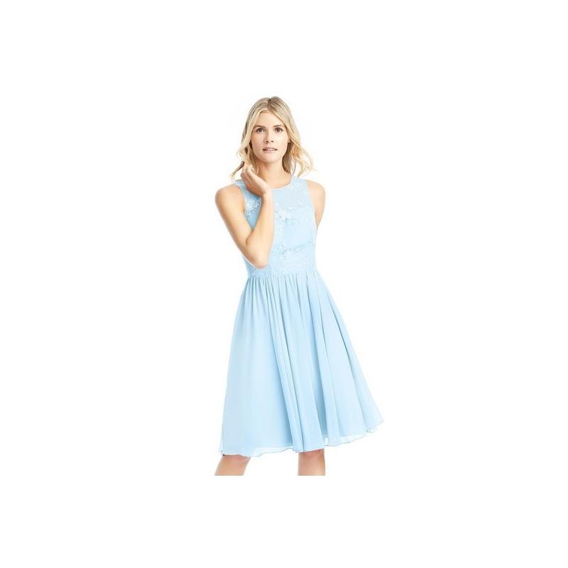 Hochzeit - Sky_blue Azazie Victoria - Scoop Knee Length Illusion Chiffon And Lace Dress - Charming Bridesmaids Store