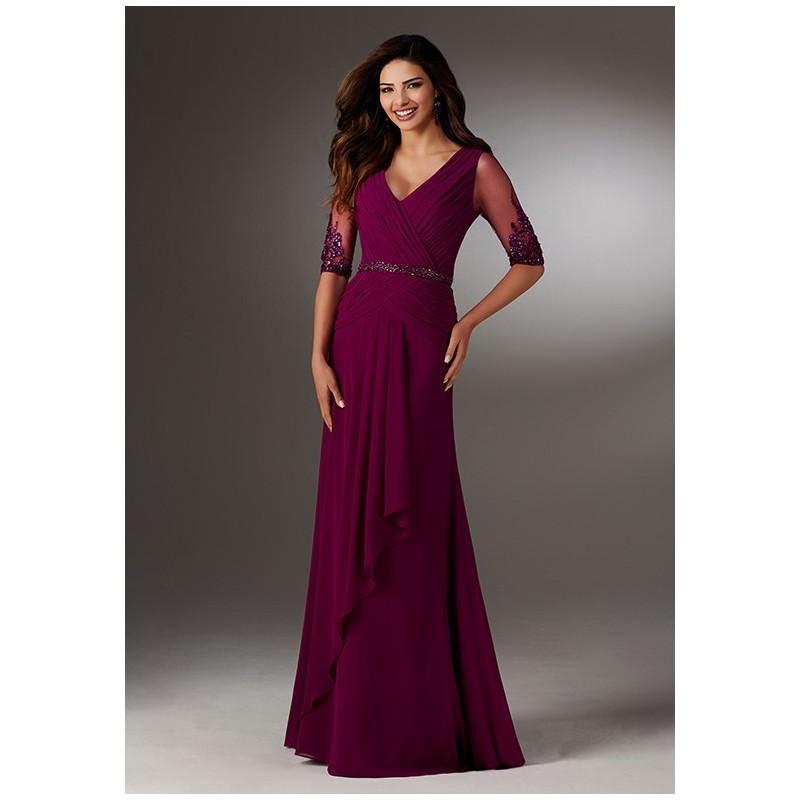 زفاف - MGNY 71514 - Sheath Purple V-Neck Chiffon - Formal Bridesmaid Dresses 2018
