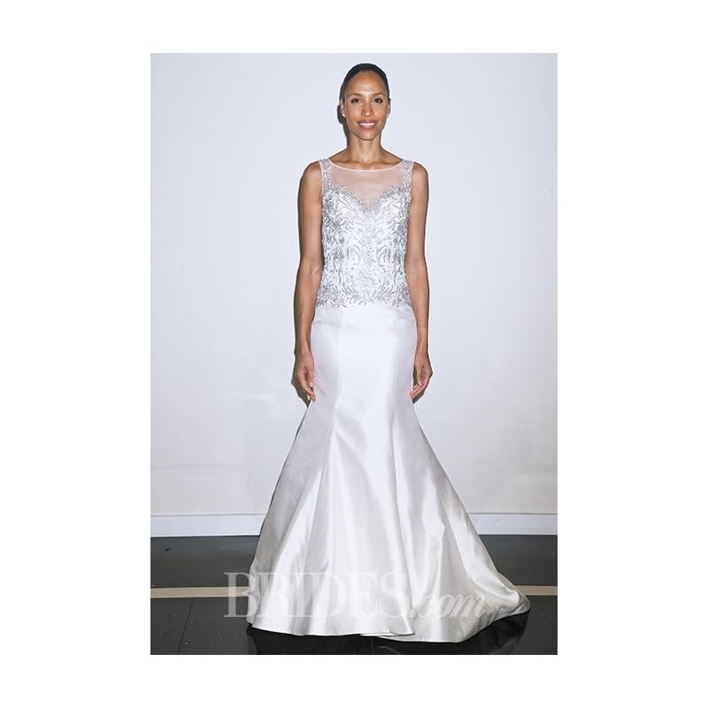 Hochzeit - Simone Carvalli - Fall 2015 - Style 90244 Sleeveless Silk Bateau Illusion Beaded Mermaid Wedding Dress - Stunning Cheap Wedding Dresses