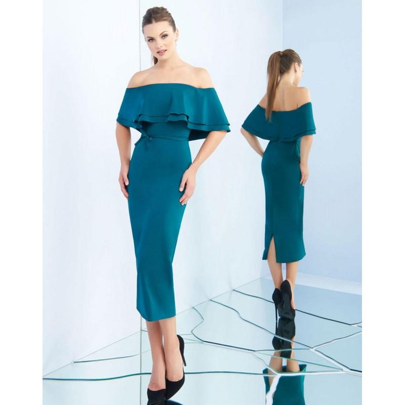 Mariage - Ieena for Mac Duggal - 25801I Ruffled Off Shoulder Tea Length Dress - Designer Party Dress & Formal Gown
