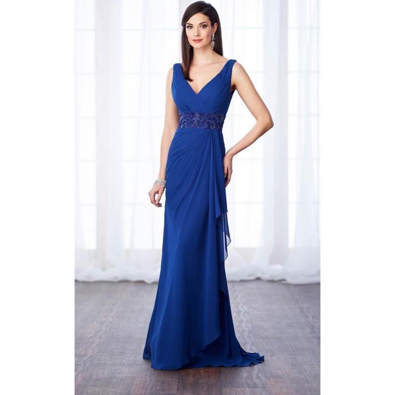 Wedding - Cameron Blake - 217641 Pleated V-Neck Beaded Drape Chiffon Gown - Designer Party Dress & Formal Gown