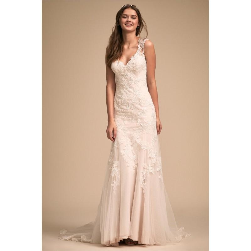 Wedding - BHLDN 2018  Lure Fit & Flare Tulle Ivory V-Neck Cap Sleeves Elegant Appliques Sweep Train Bridal Dress - Brand Prom Dresses