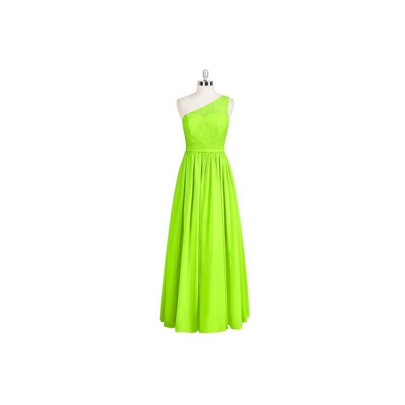 Mariage - Lime_green Azazie Anastasia - Chiffon And Lace One Shoulder Side Zip Floor Length - Charming Bridesmaids Store