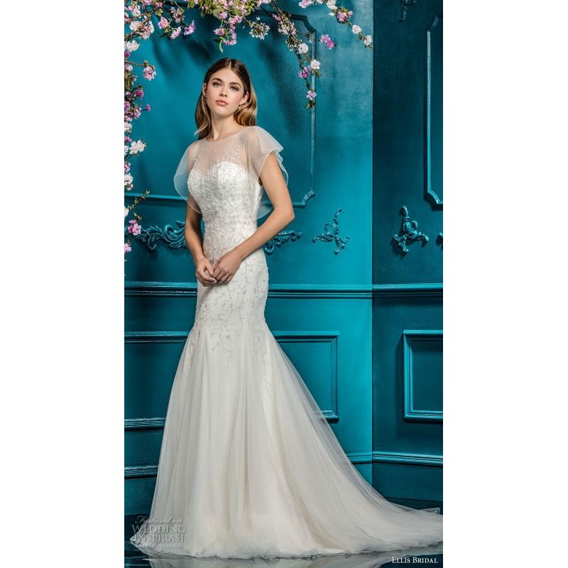 Wedding - Ellis Bridal 2018 Style 18083 Sweet Chapel Train Ivory Illusion Mermaid Butterfly Sleeves Beading Tulle Bridal Dress - Crazy Sale Bridal Dresses