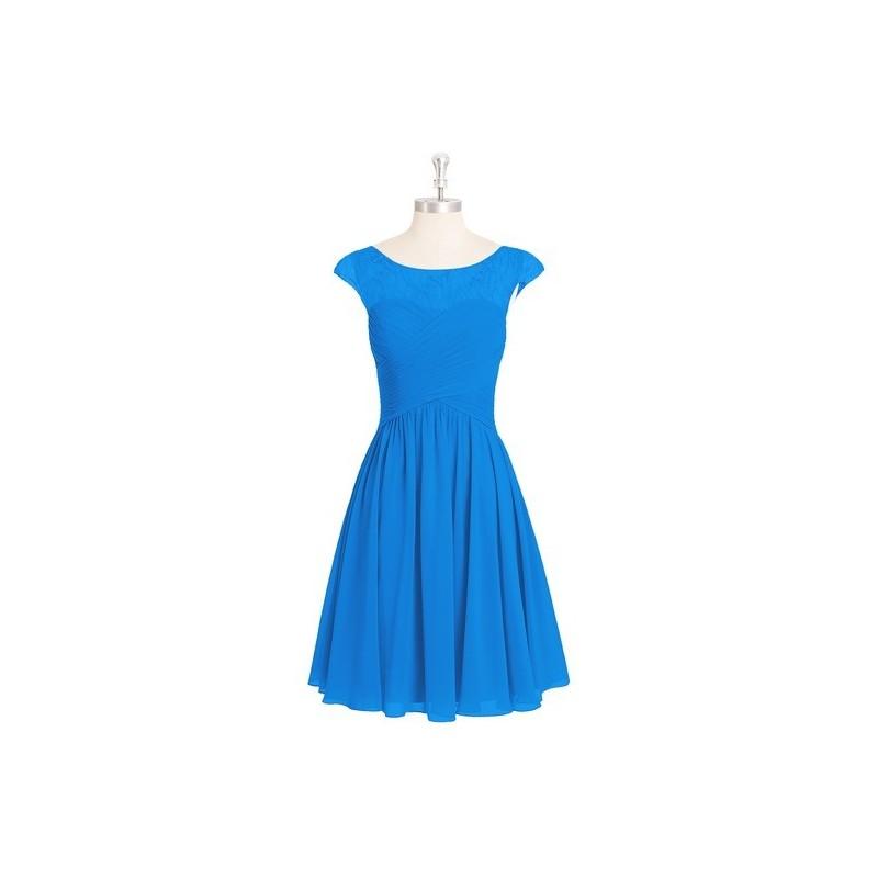 زفاف - Ocean_blue Azazie Betty - Chiffon And Lace Boatneck Knee Length Illusion Dress - Simple Bridesmaid Dresses & Easy Wedding Dresses