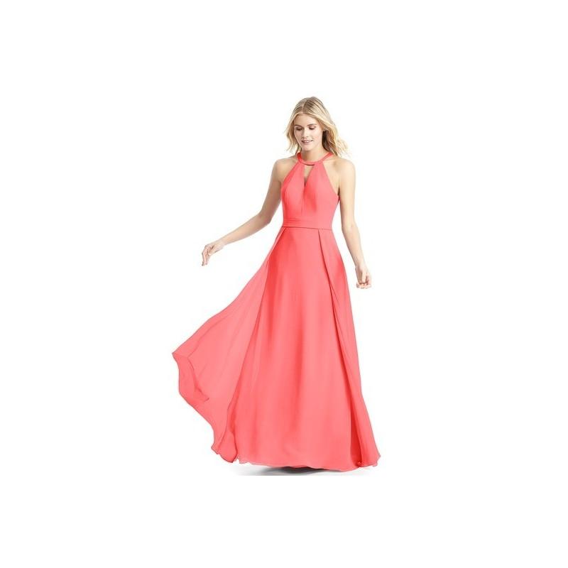Hochzeit - Watermelon Azazie Melody - Chiffon Floor Length Halter Back Zip Dress - Charming Bridesmaids Store