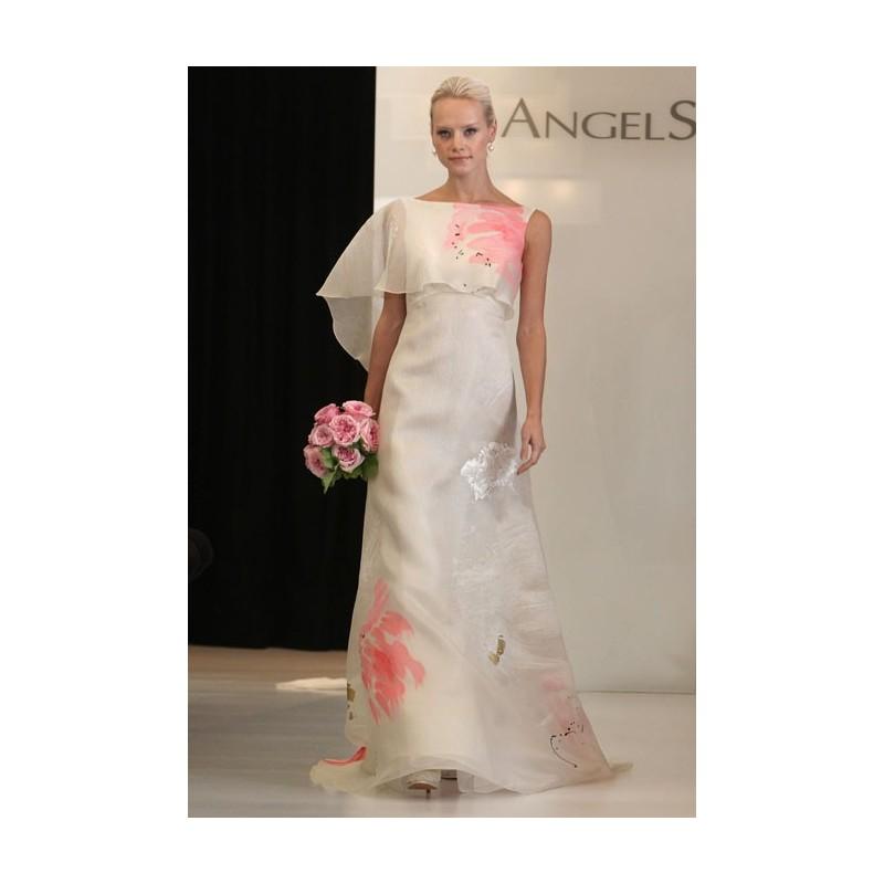 Wedding - Angel Sanchez - Fall 2012 - Floral Chiffon Sheath Wedding Dress with One Sleeve - Stunning Cheap Wedding Dresses