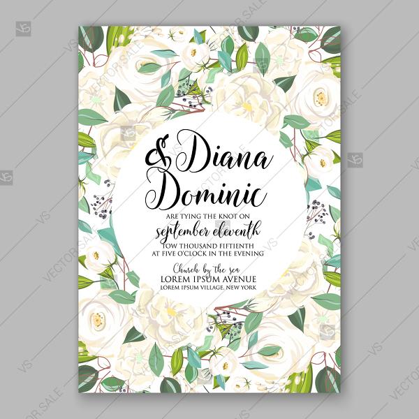 Wedding - Wedding invitation white peony greenery floral illustration