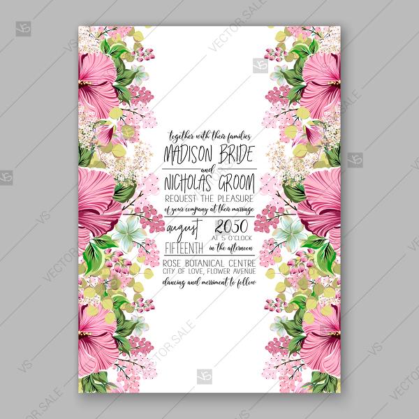Hochzeit - Pink Hibiscus wedding invitation tropical floral card template Aloha Lauu custom invitation