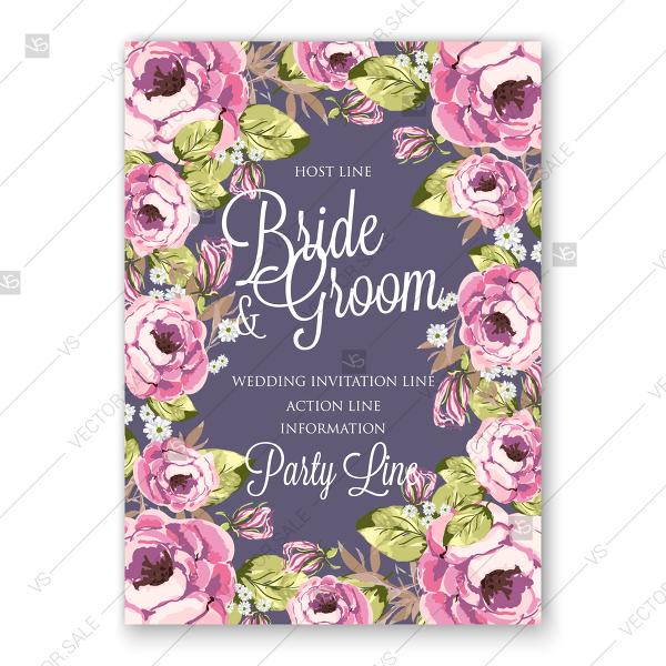 Hochzeit - Purple chrysanthemum peony wedding invitation vector floral background christening