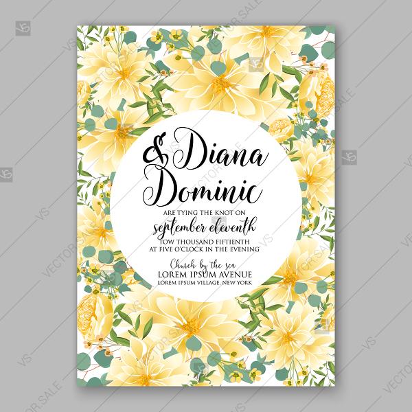 Wedding - Wedding Invitation Yellow Sunflower Chrysanthemum peony green eucalyptus floral vector card template floral illustration