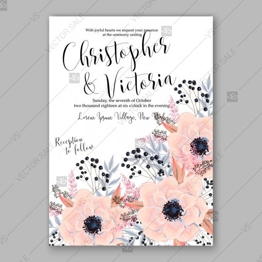 Свадьба - Gentle anemone wedding invitation card printable template romantic invitation