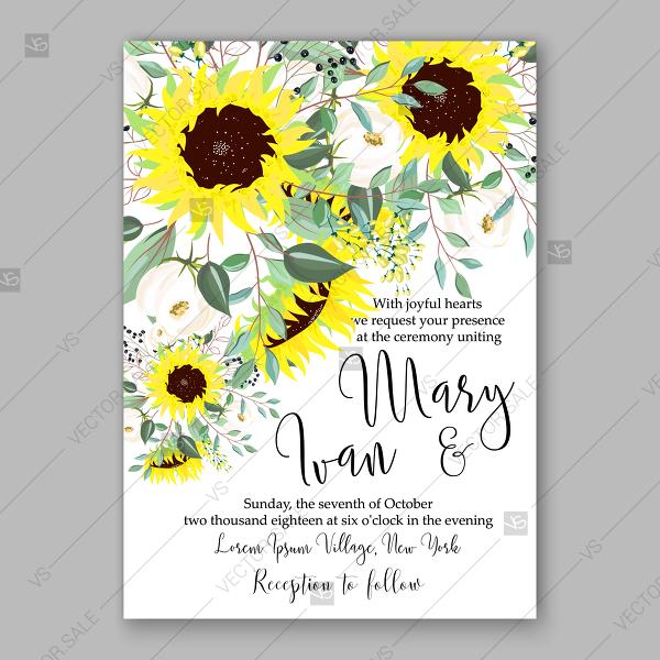 Hochzeit - Bright lemon yellow sunflower wedding invitation country stile winter