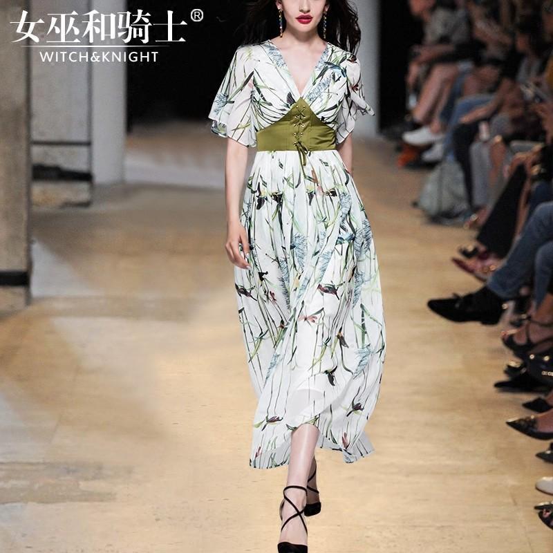 زفاف - Vogue Attractive Printed Slimming V-neck High Waisted Summer Dress - Bonny YZOZO Boutique Store