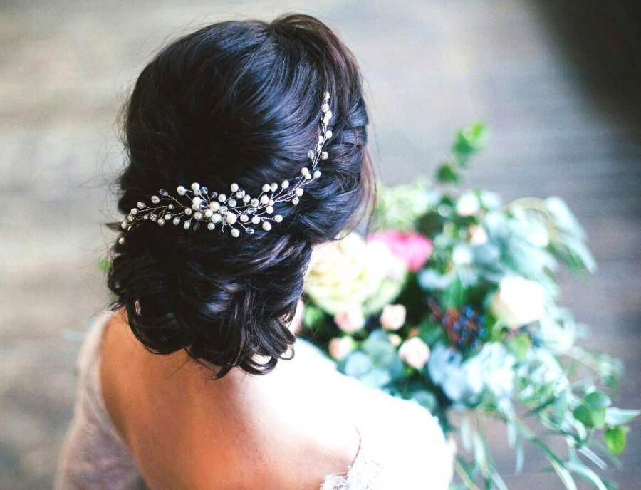 Wedding - Bridal hair vine, Wedding hair accessories, bridal halo bridal crown, pearl and crystal hair vine ,Bridal hair comb, Delicate hair vine