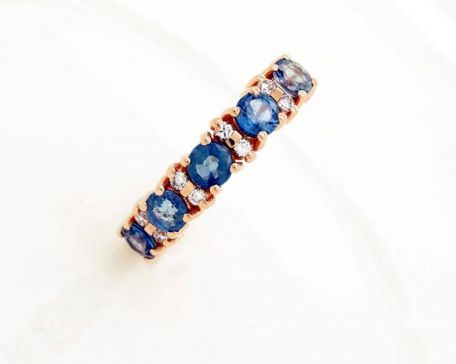 زفاف - Sapphire wedding band-Blue sapphire engagement ring-Blue sapphire band-Rose Gold Ring-Sapphire ring-Anniversary ring-Multistones ring