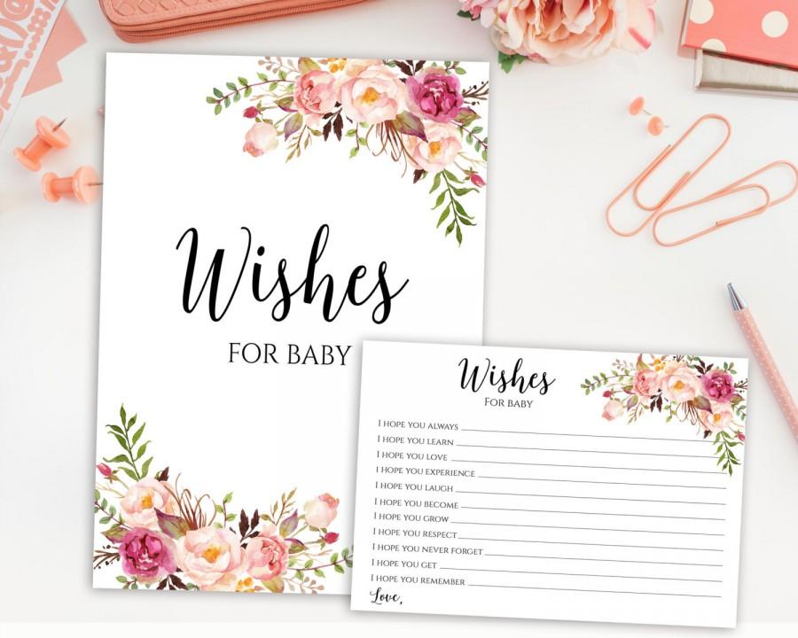 Wedding - Wishes For Baby - Baby Shower Printable, Wishes For Baby Printable, Wishes For Baby Girl, Wishes For Baby Cards And Sign, Floral Wishes, C1