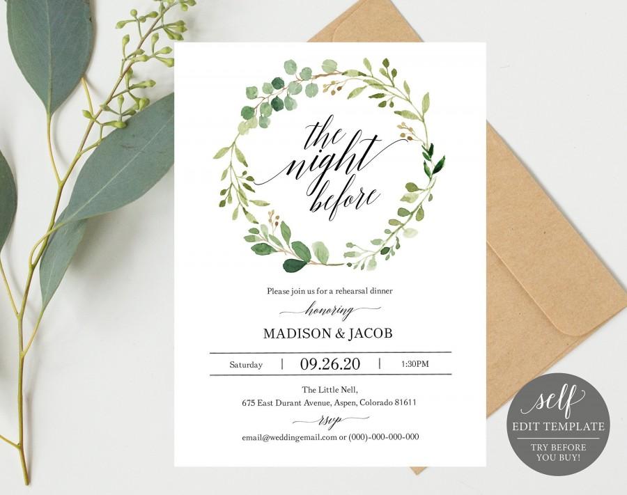 Mariage - Greenery Wedding Rehearsal Dinner Invitation, Printable Rehearsal Invitation, Editable Rehearsal Invitation, Instant Download