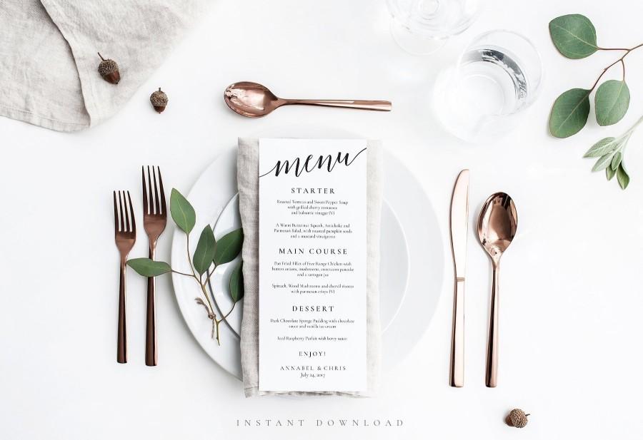 Hochzeit - Wedding menu template, Wedding Printable menu, Instant download, Editable PDF, DIY dinner menu, Party menu template, Dinner menu, Menu card