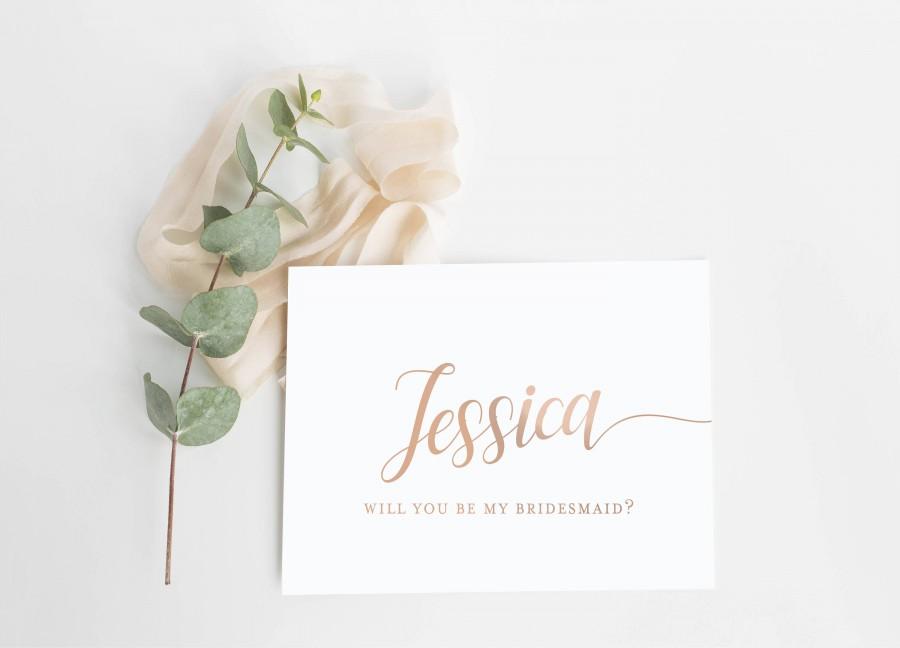 Wedding - Personalized Bridesmaid Proposal Card- Asking Bridesmaid Card- Rose Gold Foil Will You Be My Bridesmaid Invite- Ask Bridesmaid Card Set