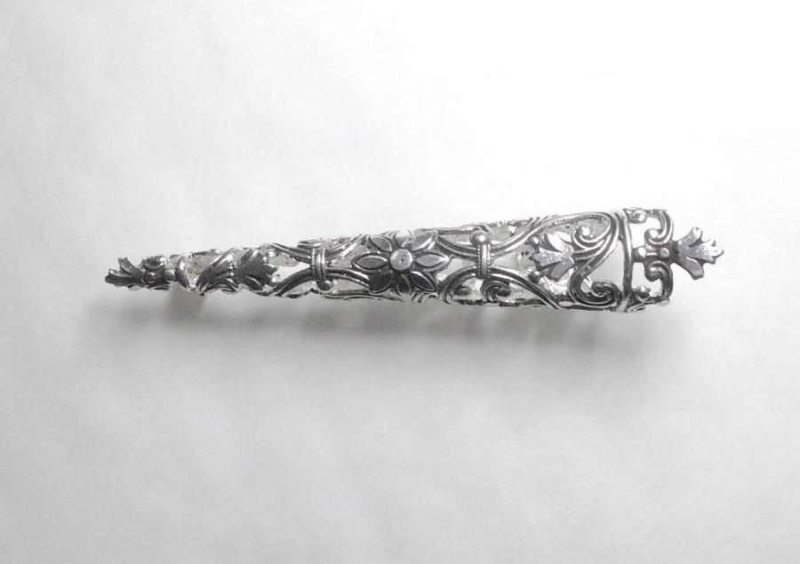 زفاف - Art nouveau pierced boutonnière lapel pin flower holder silver plated groom best man wedding metal  buttonhole flower clip holder