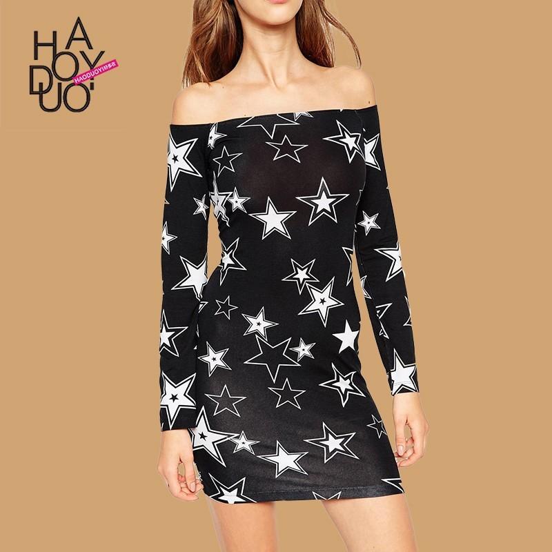 Mariage - 2017 winter women's wear new dresses, sexy slim neck wrapped stars printing - Bonny YZOZO Boutique Store