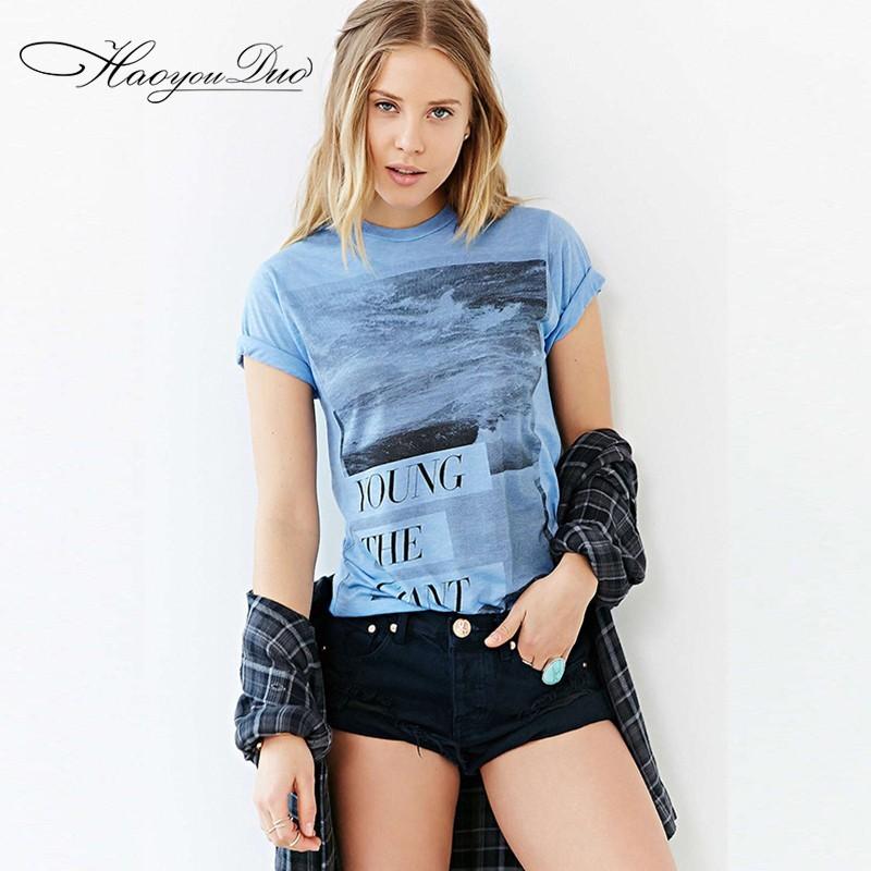 Mariage - Oversized Printed Scoop Neck Alphabet Trendy Edgy Short Sleeves T-shirt - Bonny YZOZO Boutique Store