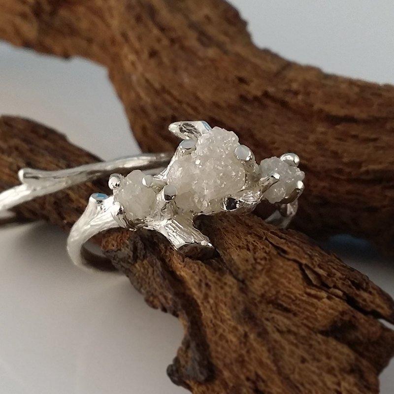 Wedding - White Gold Raw Three Rough Diamond Engagement Ring Set, Rough Raw Diamond Wedding Ring Set, Hand Sculpted Engagement Rings by Dawn Jewelry