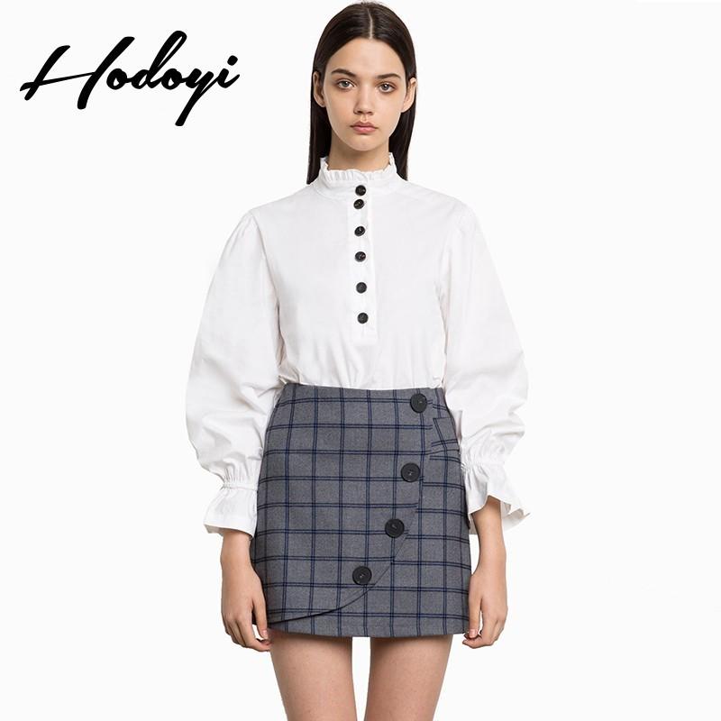 زفاف - Oversized Vogue Simple Bishop Sleeves Accessories One Color Spring Casual Buttons Blouse - Bonny YZOZO Boutique Store