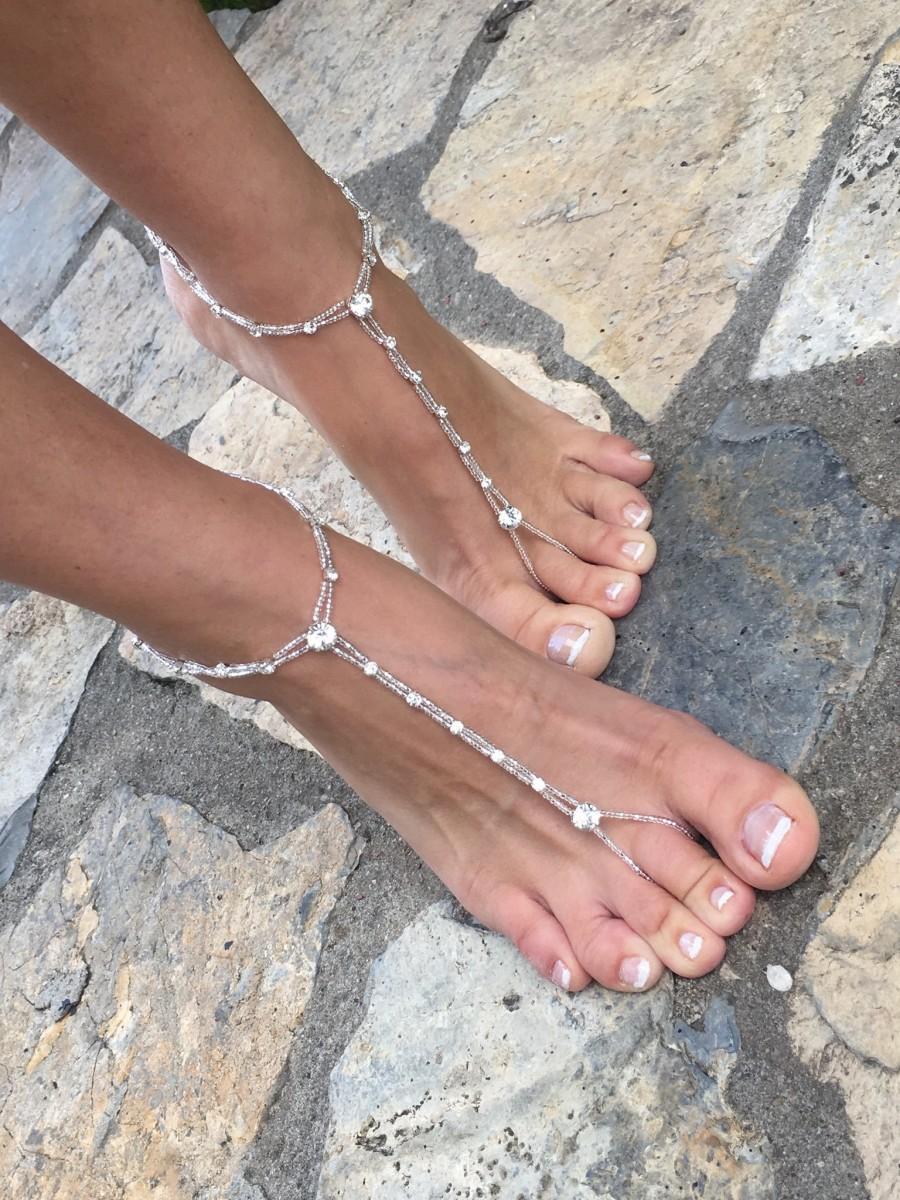 Свадьба - Big Rhinestone silver barefoot sandals..beach wedding barefoot sandals..yoga carnival accessories..foot jewelry..bridesmaid barefoot sand
